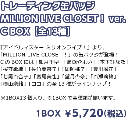 トレーディング缶バッジ MILLION LIVE CLOSET！ ver. C BOX【全13種】